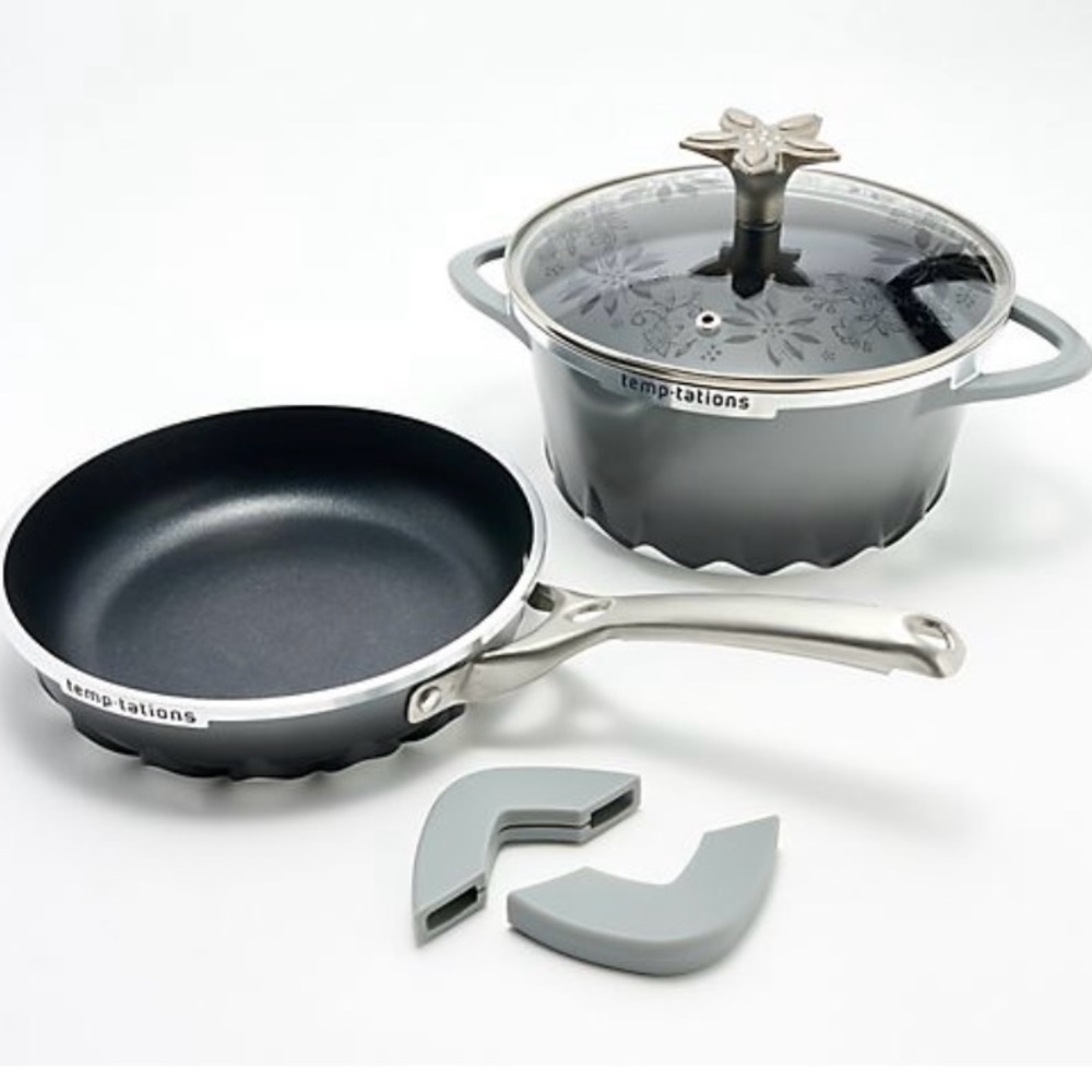 Temp-Tations 3-piece swing lid cookware set with silicone grips